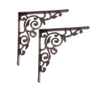 Healeved Lot de 2 Supports D’Étagère Muraux Triangulaires en Fer Robuste Finition Dorée Vintage Charge Lourde Accessoires pour Fixation Murale pour Rangement Mural et Meuble Solide