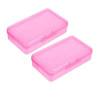 Healeved Lot de 2 Trousses Rectangulaires Rigides Grandes Capacités en Plastique Transparent Rose - Boîtes à Crayons pour Fournitures Scolaires et Artistiques Rangement Pratique pour