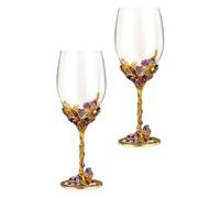Healeved Lot de 2 Verres à Vin Émaillés Dorés en Cristal Motif Iris, 250 Ml, Coupe Élégante pour Décoration de Table Mariage et Dîner, Gobelets Ménagers Multifonctions pour Bar et Fête