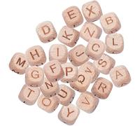 Healeved Lot de 26 Perles Alphabet en Bois Naturel 12 MM Carrées Perles pour Bracelet et Fabrication de Bijoux Artisanaux Accessoires DIY pour Colliers et Bracelets en Bois