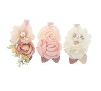 Healeved Lot de 3 barrettes à cheveux fleuries avec nœud en perles de cristal pour petites filles, nourrissons, tout-petits, enfants, adolescents, mariages, mariées, accessoires, rose