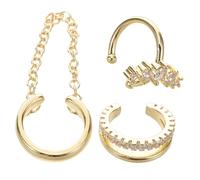 Healeved Lot De 3 Boucles D’oreilles Manchettes Géométriques En Métal Doré 14k Pierres Brillantes, Clips Sans Piercing Pour Femme, Bijoux Élégants Pour Soirées Et Usage Quotidien