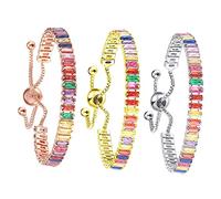 Healeved Lot De 3 Bracelets Réglables En Zircone Et Cristal Pour Femme, Bijoux Jonc Argenté, or Et Rose Doré, Pierres Multicolores Pour Usage Quotidien Et Présent
