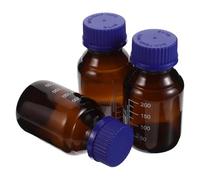 Healeved Lot de 3 Flacons en Verre de Laboratoire Bruns 250 Ml avec Bouchon Fileté Étanche Flacons de Réactif Résistants aux UV Contenants Gradués pour Stockage Chimique en Laboratoire