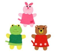 Healeved Lot de 3 Moufles Exfoliants de Bain pour Bébé en Éponge Douce, Motifs Animaux Cartoon, Taille Garçon et Filles, Couleurs Variées, Toilette des Tout-petits