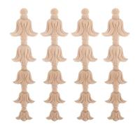 Healeved Lot de 4 Appliques en Bois Sculpté Non Peint Incrustations Verticales Décoratives Européennes pour Meubles Ornements Floraux d'Angle pour Salon Chambre et Bureau Décoration