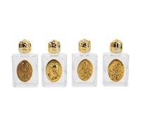 Healeved Lot de 4 Bouteilles d'eau Bénite Vides en Verre Gaufré 15 ML Alliage Doré Sculpté Flacons Catholiques pour Baptême Mariage et Décor Religieux Récipients Portables et Anti-Fuite