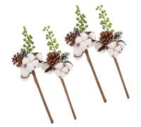 Healeved Lot de 4 Branches de Coton Séché Naturel Vert Tiges Décoratives Rustiques pour Composition de Fleur Décoration Automnale et Centre de Table pour Mariage et Fêtes