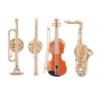 Healeved Lot de 4 Broches Musicales Vintage en Métal - Motifs Guitare Jazz Saxophone Trompette et Flûte - Accessoires Légers pour Festivals Présents Musiciens et Décoration Vêtements
