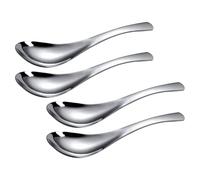 Healeved Lot de 4 Cuillères en Acier Inoxydable Petites Légères et Adaptées aux Garçon et Filles Cuillères à Soupe Asiatiques Polyvalentes pour Soupes Cafés et Desserts Ustensiles