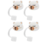 Healeved Lot de 4 Embouts de Pailles Réutilisables en Pvc Forme Petit Ours Mignon, Couvre-pailles Décoratifs Anti-poussière, Légers et Compacts pour Boissons, Accessoires Cuisine Pratiques