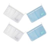 Healeved Lot de 4 Paquet de Rangement Suspendus en Maille pour Réfrigérateur, Double Compartiment, Réutilisables et Lavables, Organisation des Fruits et Légumes, Couleur Blanc et Bleu,