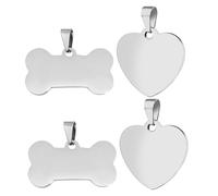 Healeved Lot de 4 Pendentifs Vierges en Acier Inoxydable, 2 Formes Os et 2 Cœurs 35 Mm, Porte-clés à Personnaliser, Étiquettes Artisanales Multifonctions pour Bijoux et Accessoires