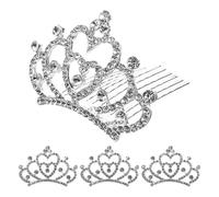 Healeved Lot de 4 petites couronnes diadèmes avec peigne : mini couronne diadème princesse fleur fille coiffe cristal accessoires cheveux pour filles décoration cheveux argent