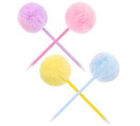 Healeved Lot de 4 Stylos à Bille Décoratifs Pompon Duveteux Stylos Fantaisie Mignons en Plastique Coloré pour Étudiants Accessoires Papeterie Amusants et Pratiques