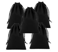 Healeved Lot de 5 Pochettes à Cordon Multifonctionnelles en Flanelle Noire 15x15 Cm, Grandes Pochettes en Peluche pour Sèche-cheveux, Rangement Suspendu et Protection D’appareils