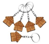 Healeved Lot de 5 Porte-clés Pendentifs en Bois Forme Maison Cœur, Accessoires Clés Créatifs Décoratifs, Porte-clés Suspendus Idéals pour Clés et Paquet, Présent Couple ou Nouvelle Maison