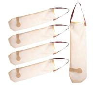 Healeved Lot de 5 Sachets Suspendus en Filet Beige Respirants pour Fruits et Légumes, en Polyester et PU, Rangement Pratique Cuisine Suspendre Partout chez Soi