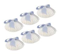 Healeved Lot de 6 Boîtes à Bonbons de Coquillage Blanc Perlé avec Rubans Bleu Océan Contenants Réutilisables pour Présents de Fête et Rangement de Friandises Légers et Résistants pour
