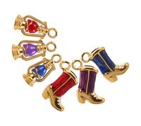 Healeved Lot de 6 Breloques Pendentifs Botte Cowgirl et Lanterne en Acier Inoxydable Doré Émail Double Face Accessoires pour Création de Bijoux Colliers et Porte-Clés Style Western