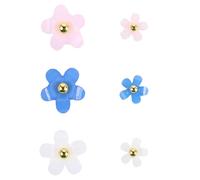 Healeved Lot de 6 breloques pour ongles en forme de fleur 3D : mini fleurs à cinq pétales en résine avec perles dorées et argentées - Accessoires de manucure DIY pour nail art floral