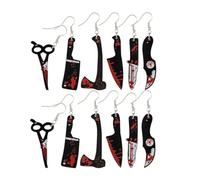 Healeved Lot de 6 Paires de Boucles D'oreilles Gothiques Pendantes en Acrylique Motif Sanglant et Ciseaux, Bijoux D'halloween pour Femmes, Accessoires Fantaisie pour Fête et Cosplay