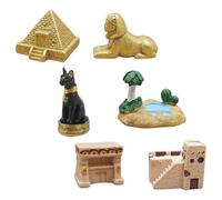 Healeved Lot de 6 Set de Miniatures de L'égypte Antique - Modèles Réalistes en Résine Pyramide, Sphinx, Maison, Chat Divin, Oasis et Site Funéraire - Décoration Intérieure de Style