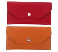 Healeved Lot Portefeuille Enveloppe PU en Cuir Synthétique, Étui Organiseur D'argenté Compact, Lot de 2 Pièces Marron et Rouge Foncé, pour Femmes, Gestion Budget et Voyage, Format Long Rectangulaire