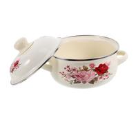 Healeved Marmite Émaillée avec Couvercle, Design Floral, Capacité 1000ml, Double Poignées, Résistance Haute Température, pour Cuiseur à Ramen et Hot Pot