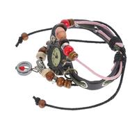 Healeved Montre-Bracelet Quartz Rétro Cuir Véritable Ajustable Unisexe pour Femmes Usage Quotidien Pendentif Élégant Et Bracelet Cuir Marron Medium