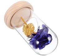 Healeved Ornement de Fleur Immortelle avec Éclairage LED Décoratif sous Dôme de Verre Bleu en Bois et Plastique, Longue Durée, Présent pour Décoration Maison