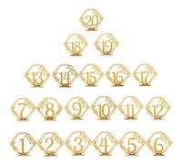 Healeved Panneaux de Table en Acrylique Doré Double Face 1-20 Numéros de Table pour Réception et Banquet Signalétique Réutilisable pour Restaurant Mariage et Café