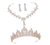 Healeved Parure Bijoux de Mariage Mariée - Diadème Couronne Or Blanc 01 Collier et Boucles D’Oreilles en Métal Éclatant Ensemble Élégant pour Cérémonie Fiançailles et Banquet