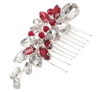 Healeved Peigne à Cheveux Rouge de Mariage en Métal Strass, Accessoire pour Cheveux de Mariée, Épingle Ornée pour Chignon, Maintien Sûr, Cérémonie et Fêtes, Style Vintage Élégant
