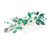 Healeved Peigne de Mariée Vintage en Alliage Vert Cristal Feuille et Fleur, Accessoire de Coiffure Élégant pour Mariage Maintien Ferme, pour Coiffure Côté
