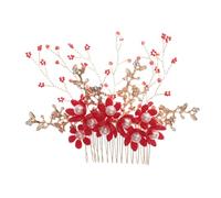 Healeved Peigne Insert Perlé Rouge pour Mariage Femme Accessoire Cheveux Élégant et Durable Coiffe Fleurs pour Mariée et Fête
