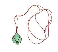 Healeved Pendentif Fluorite Verte Collier avec Pierre Brute Enveloppée de Fil Octaédrique pour Positive et Détente