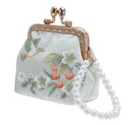 Healeved Petite Pochette Brodée Fleur Traditionnelle Chinoise Mini Porte-Monnaie à Double Fermoir Perlé Pratique pour Maquillage Sac Élégant pour Femmes