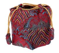 Healeved Pochette De Rangement à Cordon Brodée 9x9x12 Cm Grand Format En Coton Rouge Vif Paquet De Rangement Pour Sachets De Thé Et Friandises Utilisation Polyvalente Pour Emballage Présent