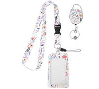 Healeved Porte-Badge avec Cordon Blanc Motif Fleurs Étui de Protection pour Carte D’Identité Scolaire Porte-Carte Photo Transparent Accessoire Pratique pour Bureau École et Voyage