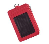 Healeved Porte-Badge PU Multifonction Rouge avec Boucle Télescopique Étui Protecteur pour Cartes Portefeuille Fin et Support Identification Pratique