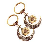 Healeved Porte-clés Lune Et Tournesol Doré Créatif En Métal Léger, Accessoires Femmes Pour Clés Ou Paquet à Dos, Décoration Suspendue Bohème 2 Pièces