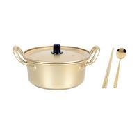 Healeved Pot à Nouilles Coréen Antiadhésif en Aluminium Jaune 16 CM Couvercle et Set Cuillère Baguettes Dorées Casserole Instantanée Cuisine Maison et Ramen