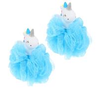 Healeved Pouf de Bain Licorne Exfoliant Lot de 2 Bleu pour Garçon et Filles et Bébés Massage Bain