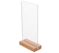 Healeved Présentoir à Notes de Bureau en Acrylique et Bois de Hêtre Format Vertical 100×200 MM Porte-Menu Stable Base Large Support Multifonction pour Affichage en Commerce et Bureau