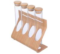 Healeved Présentoir en Bois pour 4 Tubes Transparents de Grains de Café Boîte Hermétique en Silicone Alimentaire Support Mural Table pour Café en Grains Rangement et Exposition Pratique