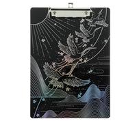 Healeved Presse-papiers de Bureau en Acrylique Noir Effet Laser Argenté, Clip Porte-documents Rigide 1 Pièce, Organiseur de Documents pour Feuilles Volantes et Croquis au Crayon,