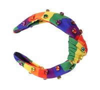 Healeved Rainbow Rhinestone Knotted Headband For Women Soft Fabric Non-slip Hairband With Stripes Wide Pride Headwear For Festival And Daily Wear