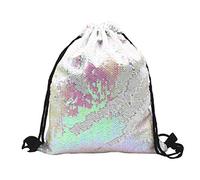 Healeved Sac à Dos à Cordon Coulissant avec Sequins Sac de Rangement Réversible pour Bijoux et Cosmétiques