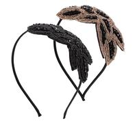 Healeved Serrage-tête En Strass Vintage 2 Pièces Taille Unique Ornements Pour Coiffure De Fête Accessoires De Costume Pour Femmes Occasions Spéciales Noir Et Doré Pâle